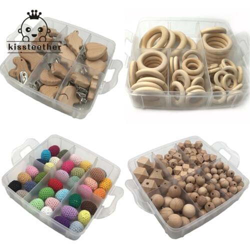 Baby Wooden Teether 4 Boxed Beech Hexagon Beads Wooden Ring Teether Pacifier Clip Crochet Beads DIY Baby Teething Necklace