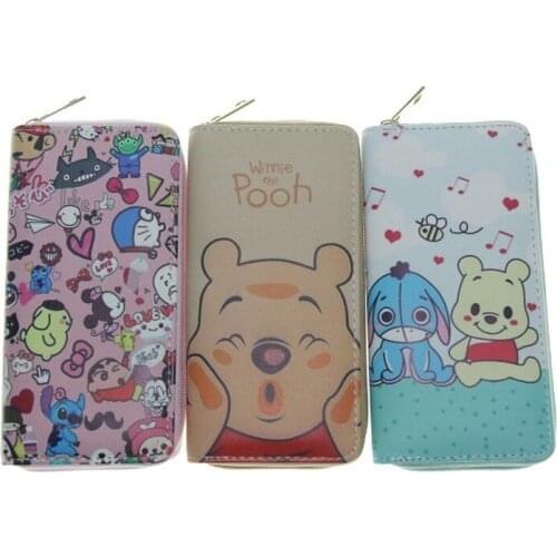 Disney New Pooh PU Long Zipper Wallet Cute Wallet Purses and Handbags Luxury Designer Clutch Bag Woman Wallets