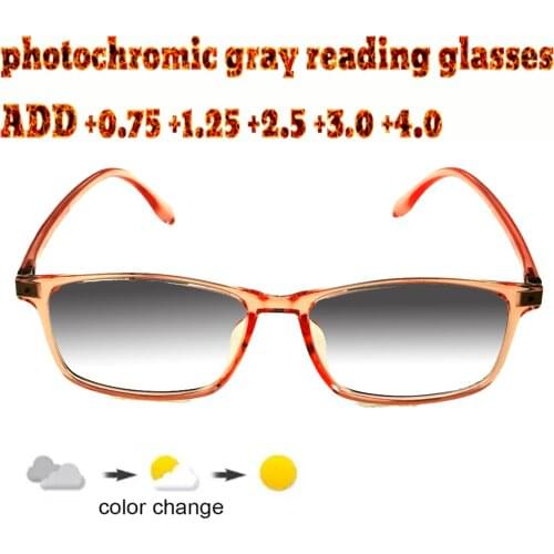 Photochromic Gray Reading Glasses Ultralight Trend High Quality Fashion ladies Women+1.0 +1.5 +1.75 +2.0 +2.5 +3 +3.5 +4