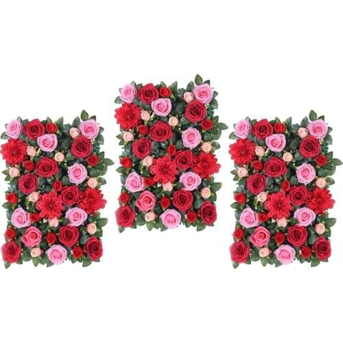3Pcs Artificial Flower Wall Panel Plants Wedding Party Home Studio Wall Hanging Red