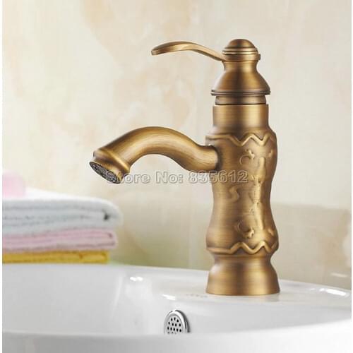 Classic Antique Brass Deck Mounted Bathroom Basin Faucet / Single Handle Single Hole Mixer Tap Wan005
