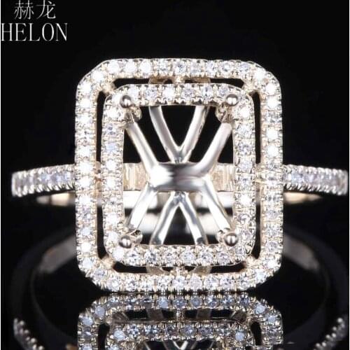 HELON 8x6mm Emerald Cut Solid 10K Yellow Gold Real Natural Diamond Semi Mount Engagement Wedding Women Fine Jewelry Diamond Ring