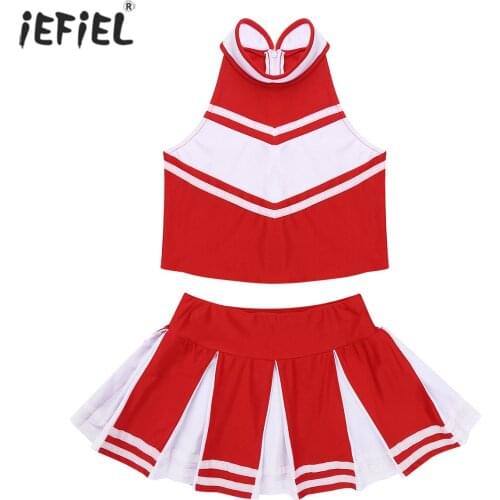 Girls Clothes Set Cheerleader Costume Outfit Sleeveless Zippered Tops with Pleated Skirt Set Performance Cosplay Kid Clothes