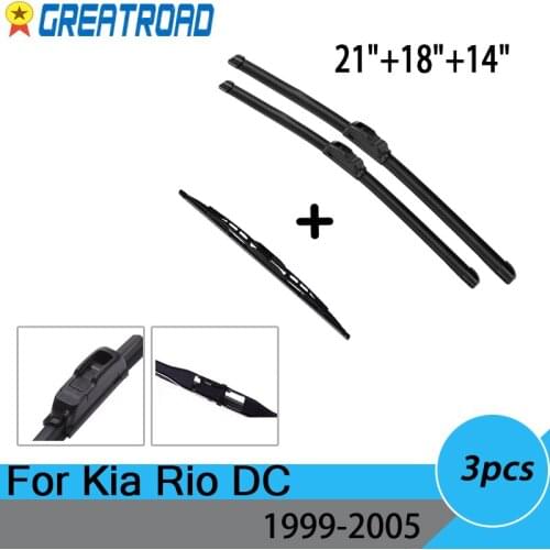 Wiper Front & Rear Wiper Blades Set Kit For Kia Rio DC 1999 - 2005 2000 2001 2002 2003 2004 Windshield Windscreen 21"+18"+14"