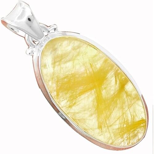 Lovegem Genuine GOLDEN RUTILE PENDANT 925 Sterling Silver, 41.5 mm, AP3448