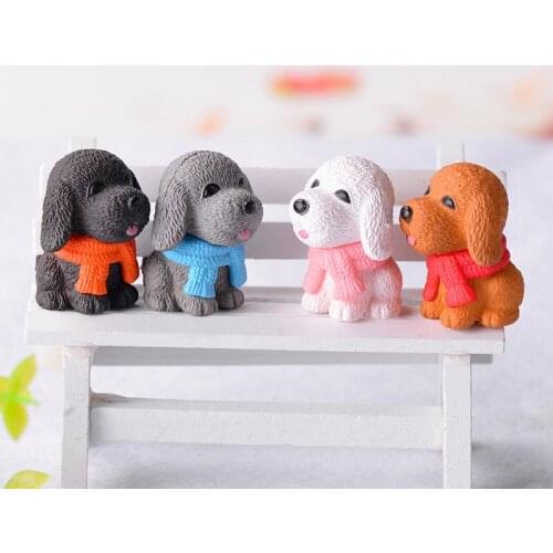 4pc Scarf Dog miniature Figurine animals model garden Figurine home decoration accessories Decor fairy PVC craft Bonsai toy