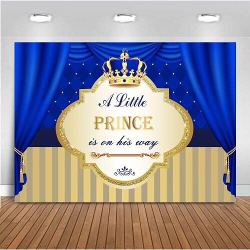 Neoback Prince Royal Boy Baby Shower Background for Party Decoration Prince Crown Backdrop for Photography Scepter Banner 487