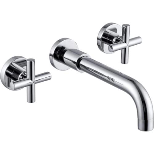 Wall Mounted high quality Solid brass Bathroom Faucet basin mixer tap ,Cross 2-Handle in Modern style Chrome Finish