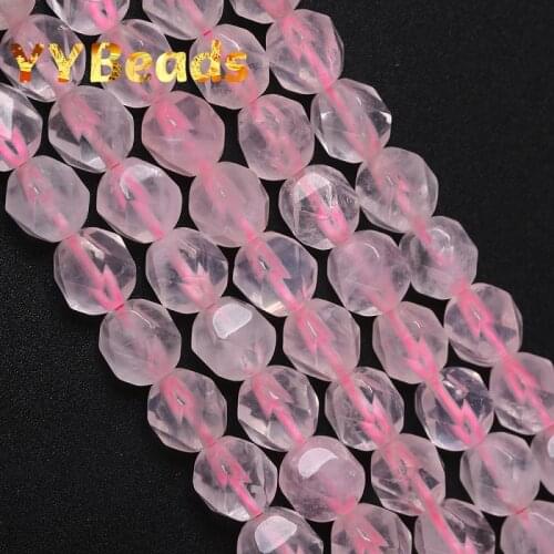 Natural Faceted Pink Rose Quartzs Beads 6 8 10 12mm Loose Spacer Charm Beads For Jewelry Making DIY Bracelets Women Necklaces