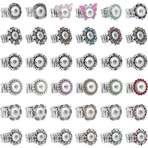 New Snap Jewelry Elasticity Vintage Crystal 12mm Snap Ring Fit DIY Mini Snap Buttons Jewelry Interchangeable Rings for Women