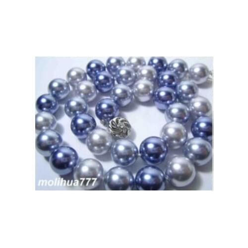 Multicolor 12MM Gray Blue Shell Pearl Silver Clasp Necklace +12Mpearl pendant