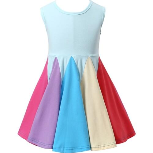 Baby Girls' Dress Summer 2021 New Rainbow Stitching Sleeveless O-neck Dress Fashion Toddler Sleeveless Sweet Princess Dress