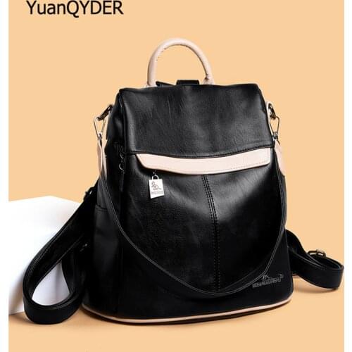 Luxury Designer Panelled Ladies Backpack High Quality Soft Leather Leather Ladies Travel Backpack Fashion Anti-theft School Bag