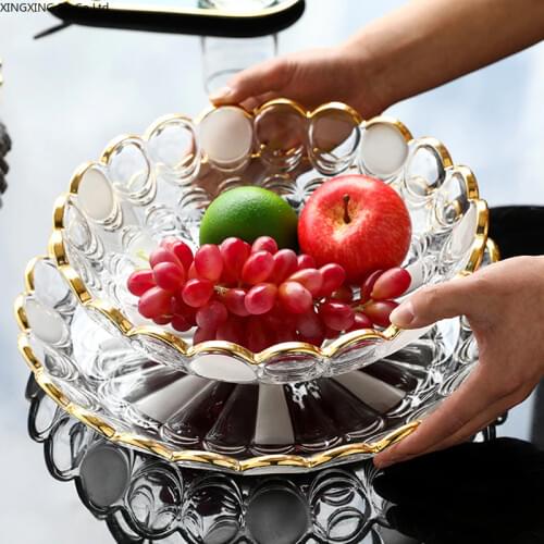 Crystal Glass Fruit Plate Nordic Light Luxury High-end Creative Modern Living Room Coffee Table Home Snacks Large Fruit Plate