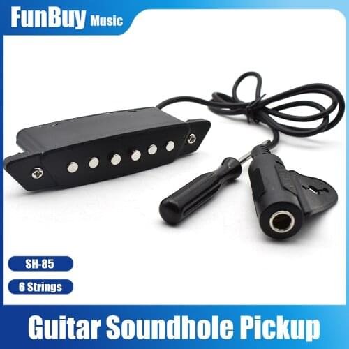 SH-85 Black 6 Hole Soundhole Pickup with Active Power Strap End-Pin Jack for Acoustic Guitar Accessories