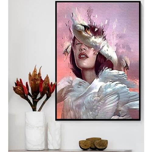 Creative Bird Leaf Flower Butterfly Girl Canvas Painting Anime Poster For Living Room Girl Room Home Cuadros Decoracion Wall Art
