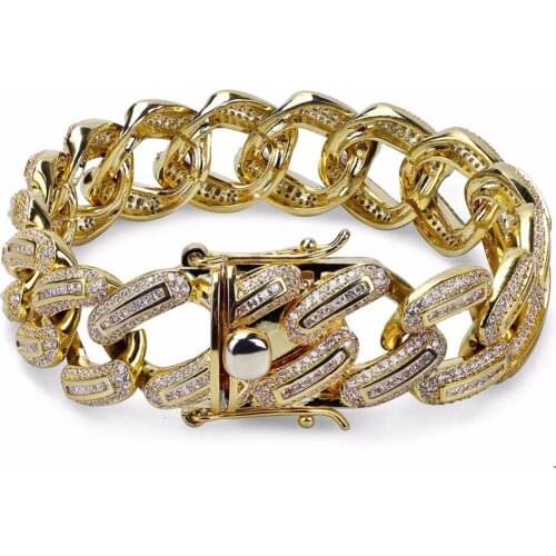 Hip Hop Jewelry 19mm Miami Curb Cuban Chain Bracelet For Men Big Heavy Rock Bling Iced Paved Rhinestones CZ Bracelets Rapper