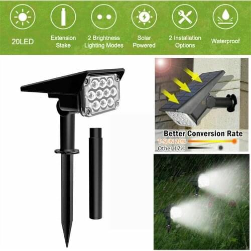 Solar Lamp Waterproof RGB Spotlights Landscape Lights Outdoor Garden Pathway Lamps 150-200LM Light Control Extendable Rubber Cap