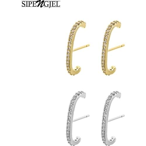 SIPENGJEL Thin Curved Piercing Stud Earrings Geometric Crescent Line Earrings For Women Minimali Jewelry 2021