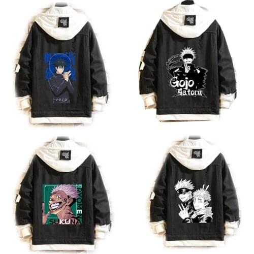 Anime Casual Jujutsu Kaisen Jacket Cosplay Black Gojo Satoru Costume Denim Jacket Autumn Hooded Sweatshirt Coat Cosplay costume