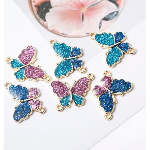 10pcs Colorful Shiny Butterfly Charm Connector Enamel Charm Small Animal Findings DIY Bracelet Necklace Jewelery Accessories