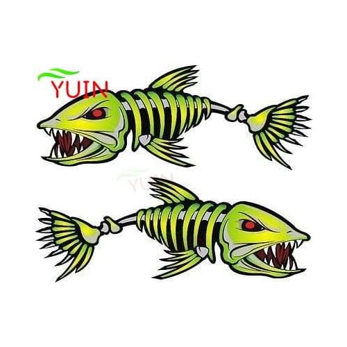 2X Fish Bones Skeleton Car Sticker Fashion PVC Window Decorative Accessories Creative Sunscreen Waterproof Decals 12*12cm