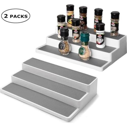 3-Tier Spice Rack - Modern Design Waterproof and Non Skid Shelf Kitchen Organizer for Pantry Cabinet or Countertop Use
