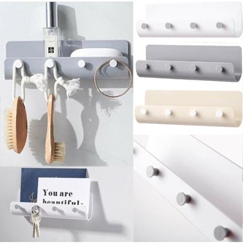 4 Hooks Seamless Wall-mounted Nail-free Adhesive Storage Holder Racks Key Hanger Rack Post Organizer Letter Box Mail Door