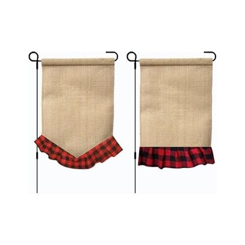 50Pcs Burlap Garden Flags Yard Flags Blank Monogram Banners Plaid Christmas Outdoor Decoration Flags