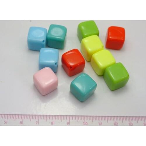 50 Mixed Pastel Color Acrylic Diagonal Cube Beads 10X10mm