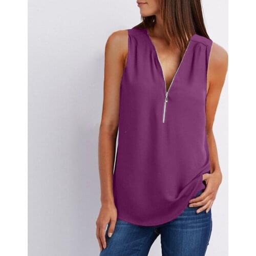 5XL Plus Size Ladies T-shirt V-neck Zipper Sleeveless Loose Chiffon Shirt Vest Office Ladies Vest Summer Loose Casual Woman Tops