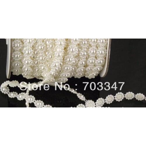 6 ROLLS (25 METERS/ROLL) X 1cm FLOWER PEARL TRIM IN IVORY,Flat flower pearl beads by the yard * FREE SHIPPING