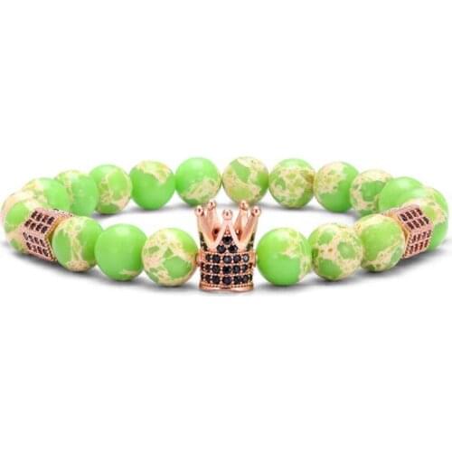 8mm crown ball gold silver copper cz zircon cubic zirconia beads bohemian Bracelet agate Onyx Stone Bangles fh4d