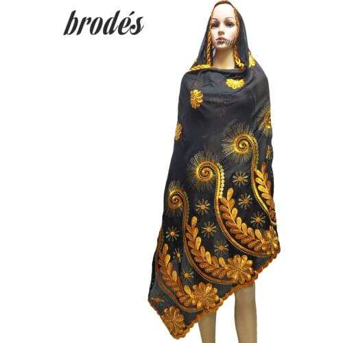African Special Scarfs Muslim Women Embroidery 100% Cotton Scarf Party Wedding Scarf for Lady LH123