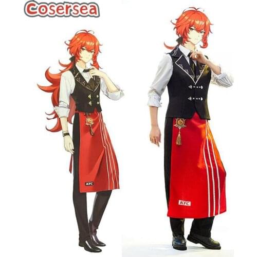 Cosersea Game Genshin Impact Diluc KFC ver Cosplay Costume Male Apron Outfit Halloween Full Set