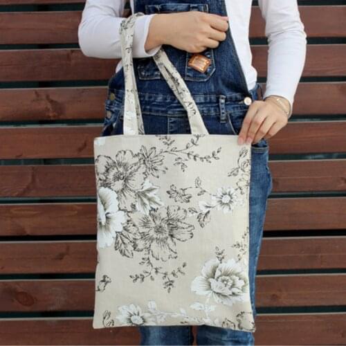 Floral Shopping Bag Folding Sholder Tote Bag Eco Shopper Bag Portable Women Canvas Bags Reusable Handbag Large Storage Bag