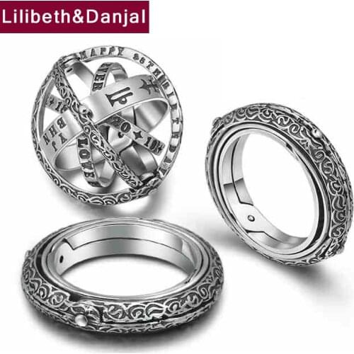 Women Ring Real 925 Sterling Silver Astronomy Nautical globe 12 constellations 8 planets Ring jewelry zilveren ringen 925 R05