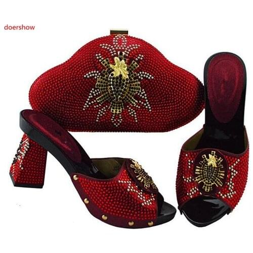 Doershow Women Shoes and Bag Set In Italy wine Color Italian Shoes with Matching Bag Set for wedding !SWD1-17