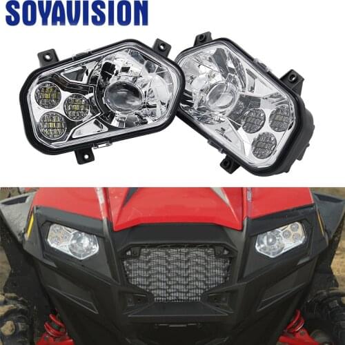 Chrome Atv Headlights for Polaris RZR XP 900 New LED head light RZR 800 LED projector headlamp Atv Accessories