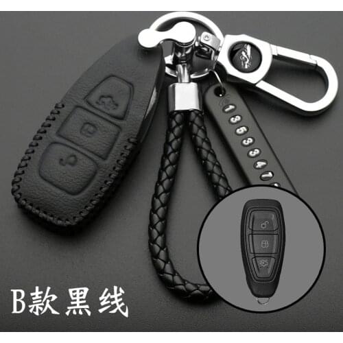 Leather Remote Control Car Keychain Key Cover Case For Ford Focus MK3 MK4 Kuga escape ecosport New Fiesta , Smart Key