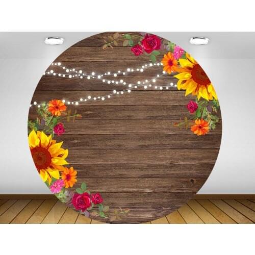 Round circle background vintage wood sunflower Backdrop baby shower wedding Party table Covers decoration YY-486