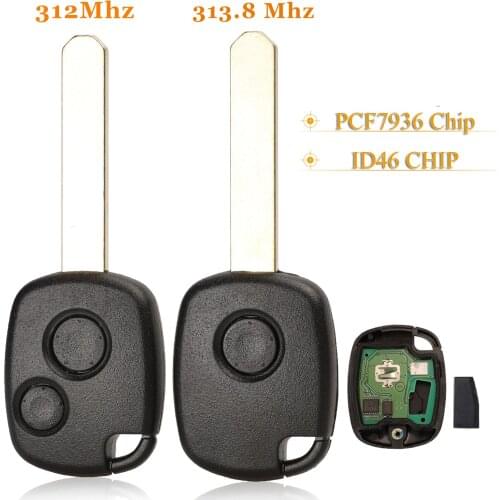 Kutery 1/2 Buttons Remote Car Key 312Mhz /313.8MHZ ID46 Chip For Honda Odyssey Fit City Civic Accord
