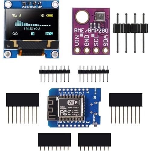 0.96inch OLED LCD Screen + ESP8266 Wemos D1 Mini WiFi Development Board + BME280 Digital Sensor for Arduino Raspberry Pi