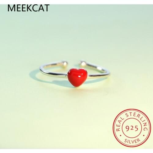 MEEKCAT Women 925 Sterling Silver Fashion Jewelry Red Heart Cocktail Ring Sizable 5 6 Girls Kids Xmas Gift Drop Shipping DS177