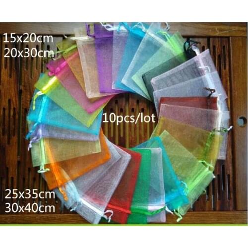 10pcs 15x20 20x30 25x35 30x40cm Organza Bag Jewelry Packaging Bags Wedding Party Display Drawable Christmas Gift bags & Pouches