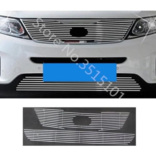Car Metal Body License Plate Trim Racing Grid Grill Grille Hoods Panel Frame Molding Parts For Kia Sorento 2013 2014