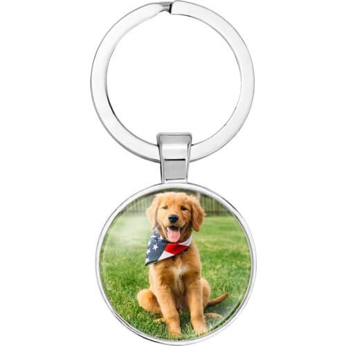 Cute Pet Dogs Labrador Bulldog Poodle Pictures Glass Cabochon Key Chain Car Key Ring Key Holder Accessory Girl Gift