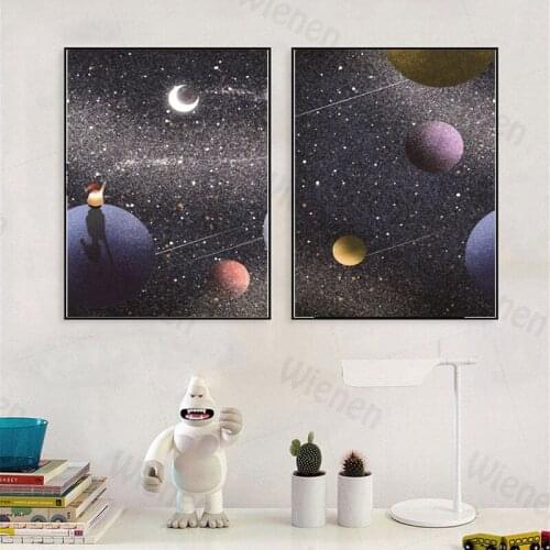 Cartoon Art Posters Universe Planet Space Moon Posters and Prints Wall Decoration Canvas Painting Childrens Room Home Decoratio