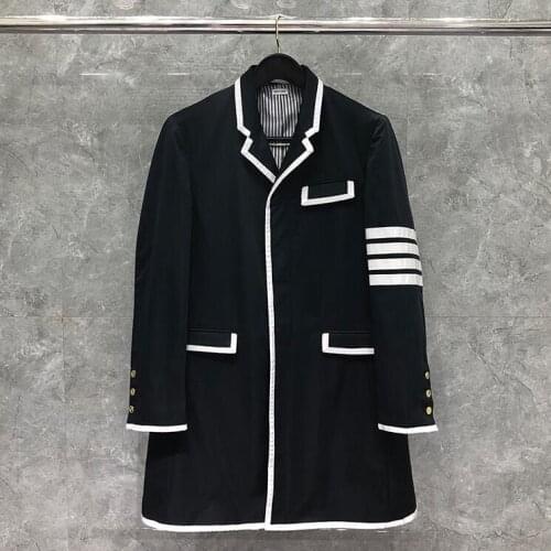 2021 Fashion Brand Windbreaker Autumn Winter Mens Long Coat Turn Down Collar Casual Men Jacket Wool Black Clothes