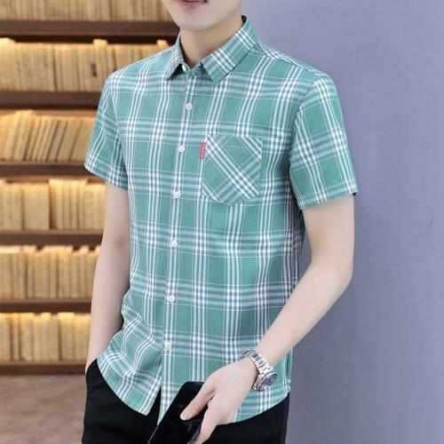 Mens Plaid Shirts Short Sleeve Fashion Clothing Trends Character T Shirts for Me Summer Korean Casual Non-iron Wrinkle Resistant